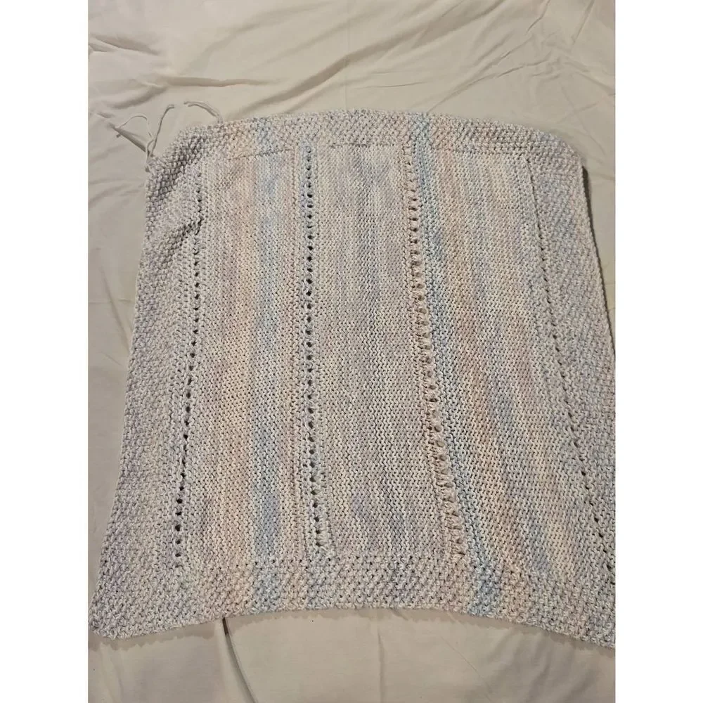 Afghan‎ Handmade Crochet Throw Blanket multi colors Blue Purple 34 x32in